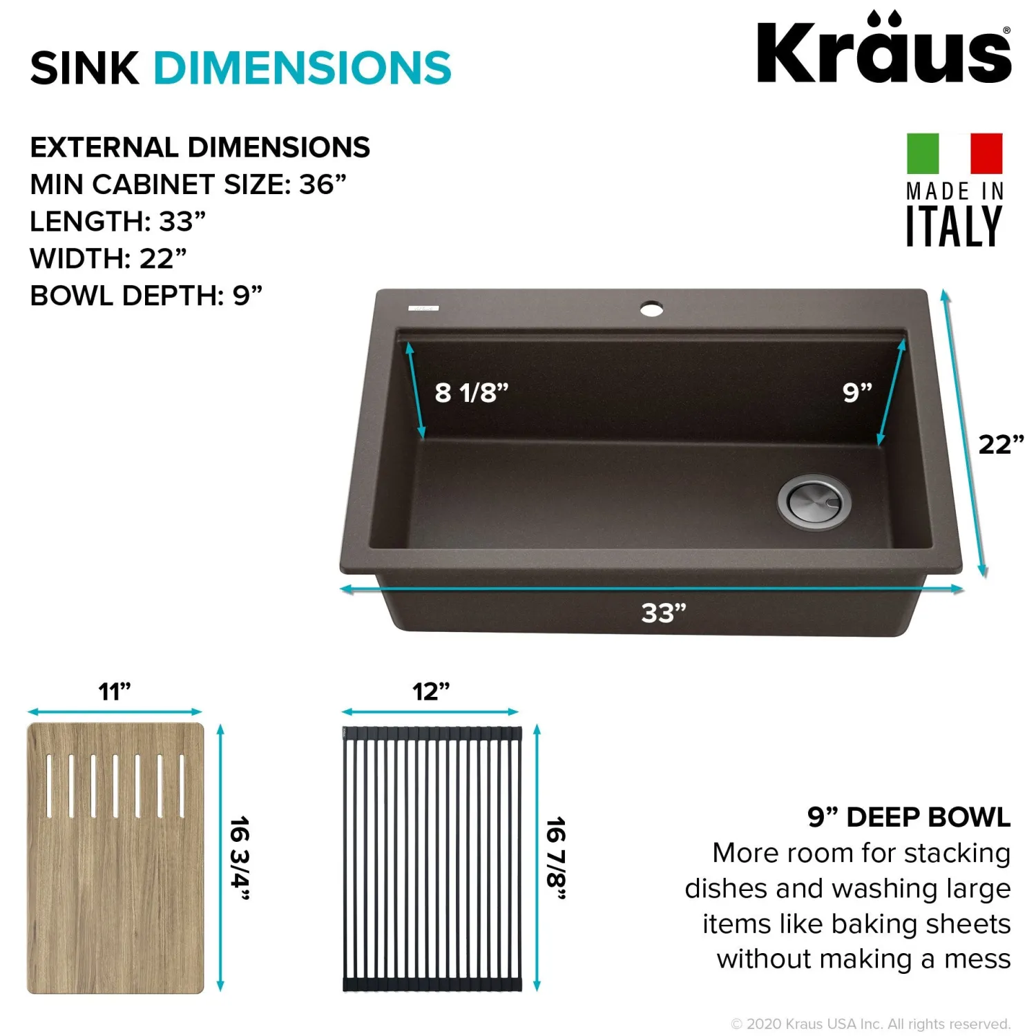 Clearance Bellucci Workstation 33" Drop-In Granite Composite Kitchen Sink with Accessories Drop-In / Top Mount Sinks|Single Bowl Sinks