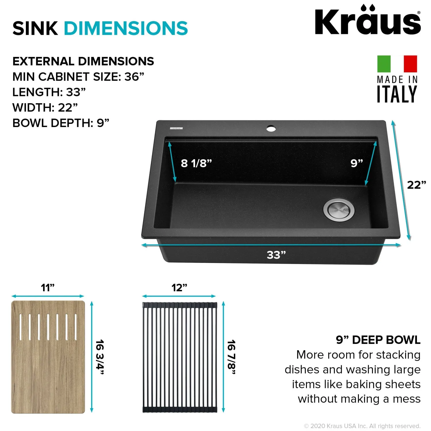 Clearance Bellucci Workstation 33" Drop-In Granite Composite Kitchen Sink with Accessories Drop-In / Top Mount Sinks|Single Bowl Sinks