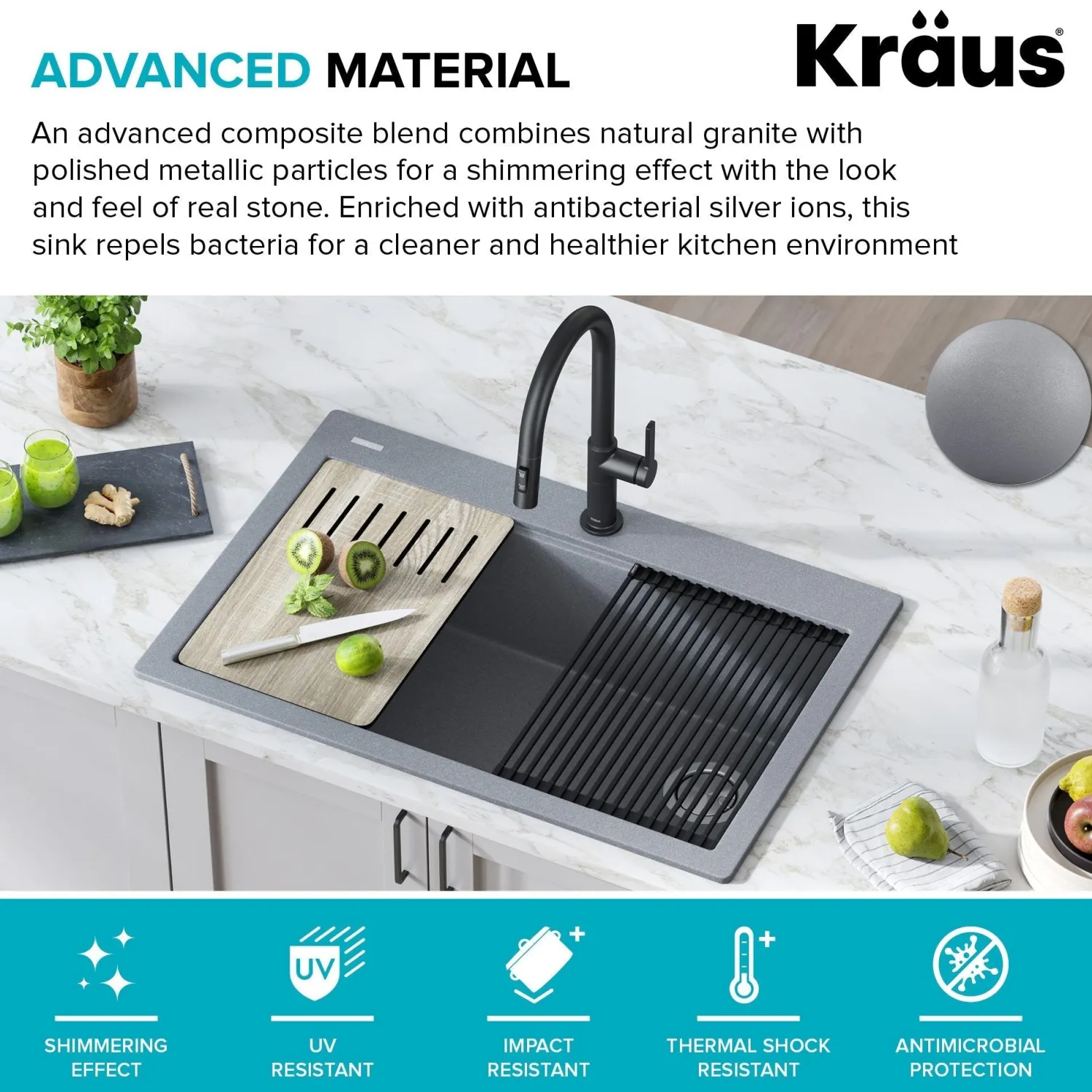 Clearance Bellucci Workstation 33" Drop-In Granite Composite Kitchen Sink with Accessories Drop-In / Top Mount Sinks|Single Bowl Sinks