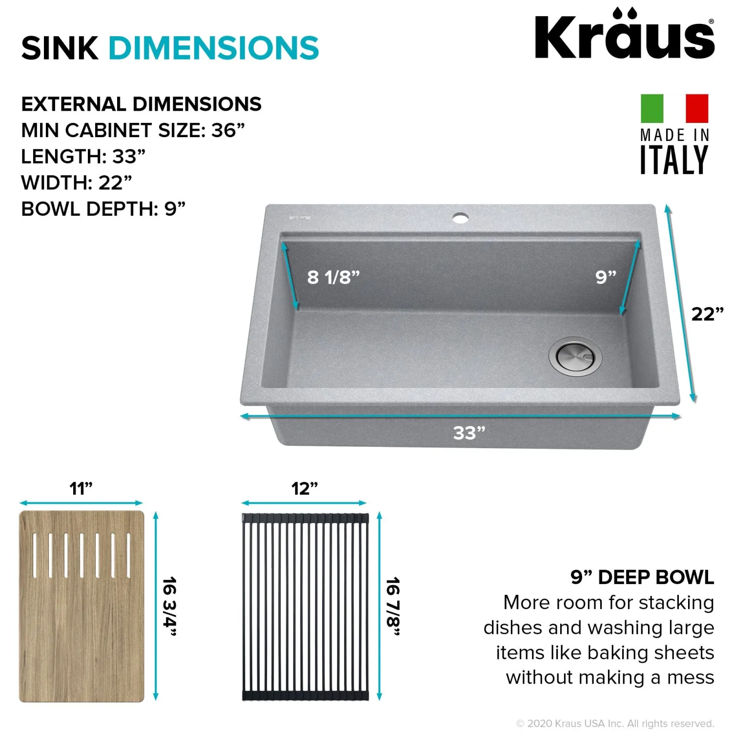 Clearance Bellucci Workstation 33" Drop-In Granite Composite Kitchen Sink with Accessories Drop-In / Top Mount Sinks|Single Bowl Sinks