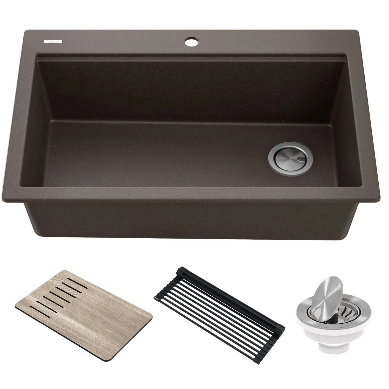 Clearance Bellucci Workstation 33" Drop-In Granite Composite Kitchen Sink with Accessories Drop-In / Top Mount Sinks|Single Bowl Sinks