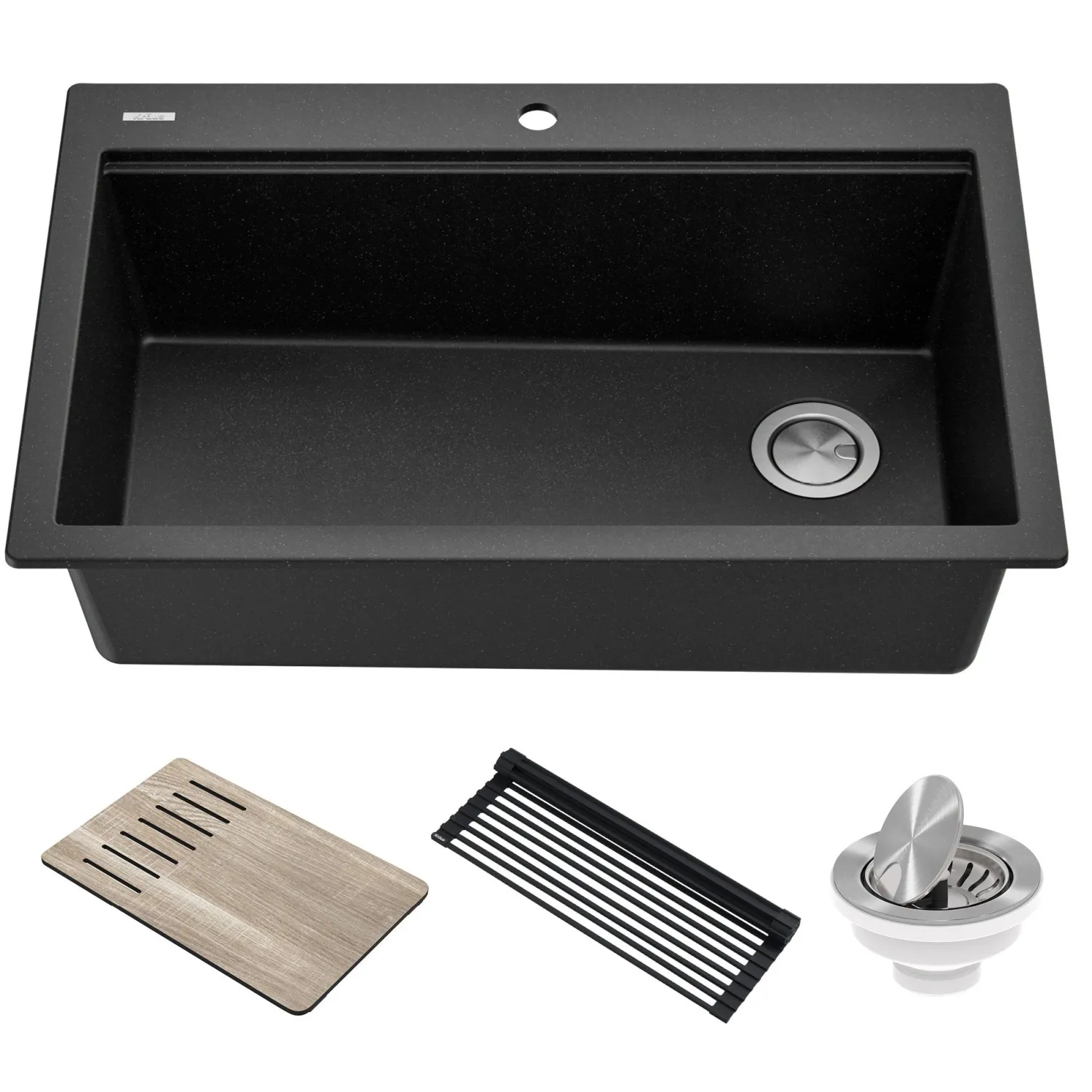 Clearance Bellucci Workstation 33" Drop-In Granite Composite Kitchen Sink with Accessories Drop-In / Top Mount Sinks|Single Bowl Sinks