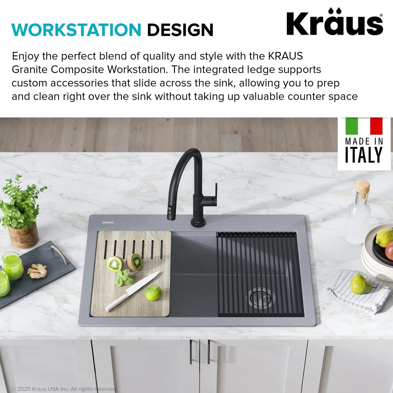 Clearance Bellucci Workstation 33" Drop-In Granite Composite Kitchen Sink with Accessories Drop-In / Top Mount Sinks|Single Bowl Sinks