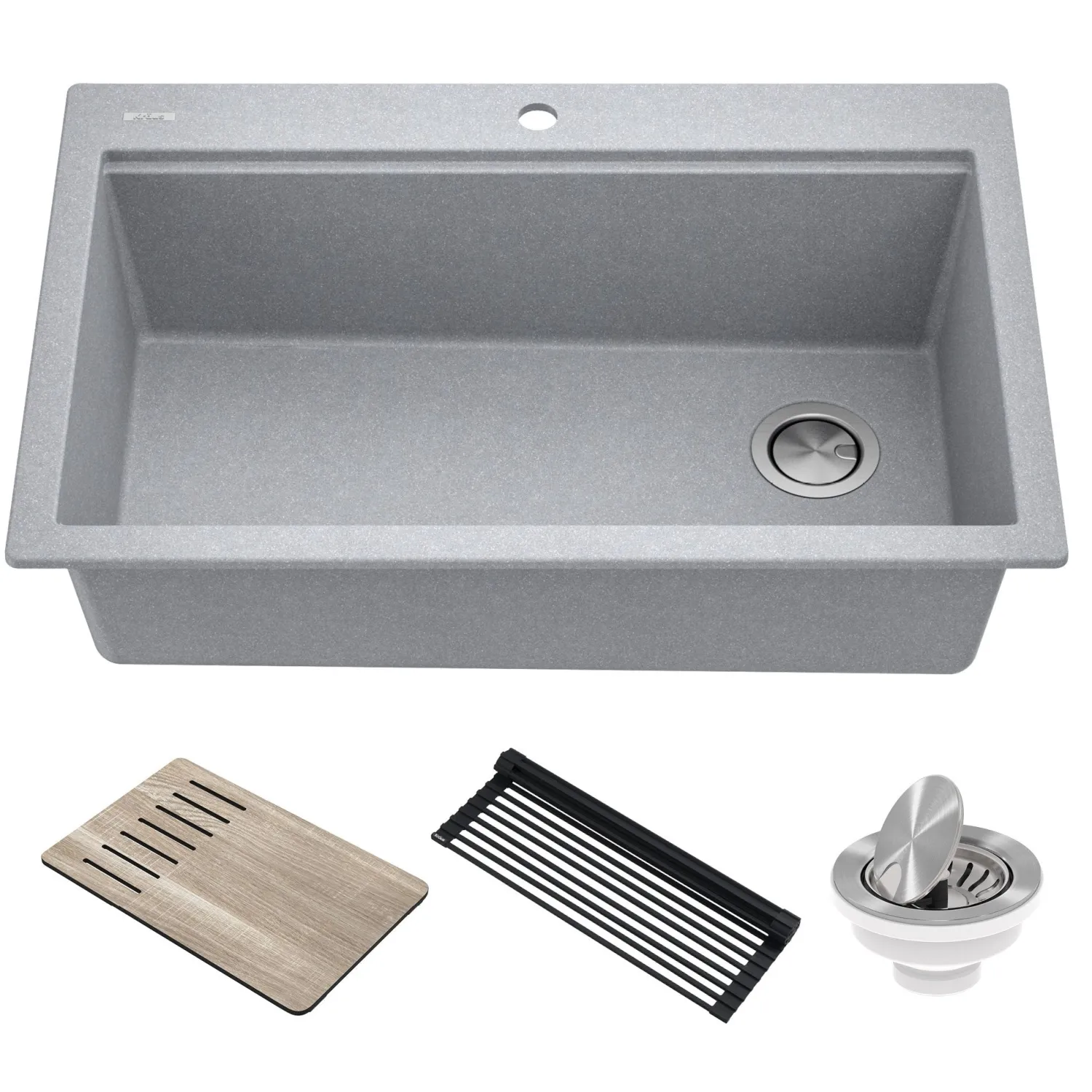 Clearance Bellucci Workstation 33" Drop-In Granite Composite Kitchen Sink with Accessories Drop-In / Top Mount Sinks|Single Bowl Sinks