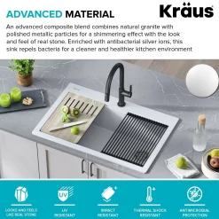 New Bellucci Workstation 33" Drop-In Granite Composite Kitchen Sink in White with Accessories Drop-In / Top Mount Sinks|Single Bowl Sinks