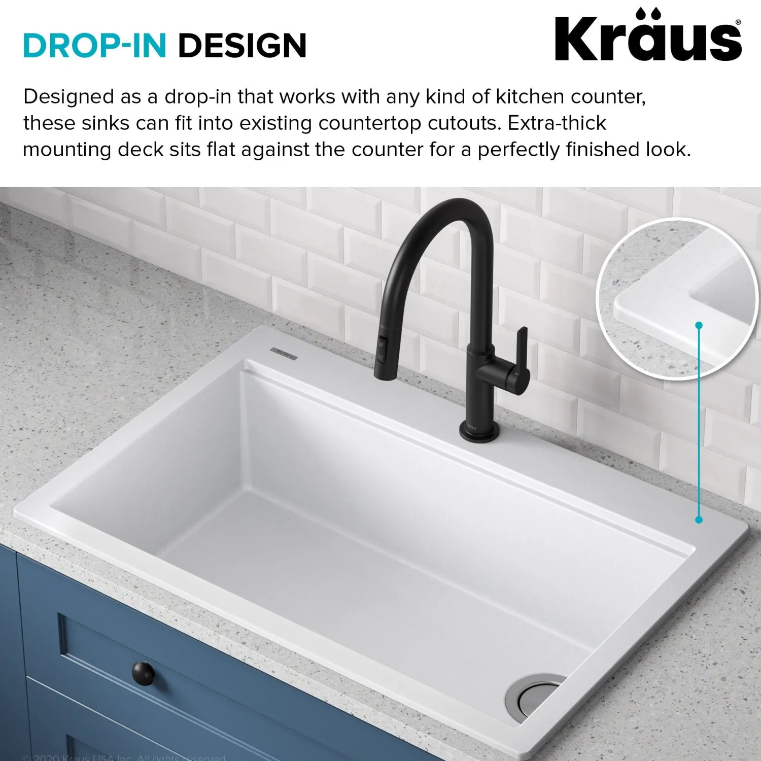 New Bellucci Workstation 33" Drop-In Granite Composite Kitchen Sink in White with Accessories Drop-In / Top Mount Sinks|Single Bowl Sinks