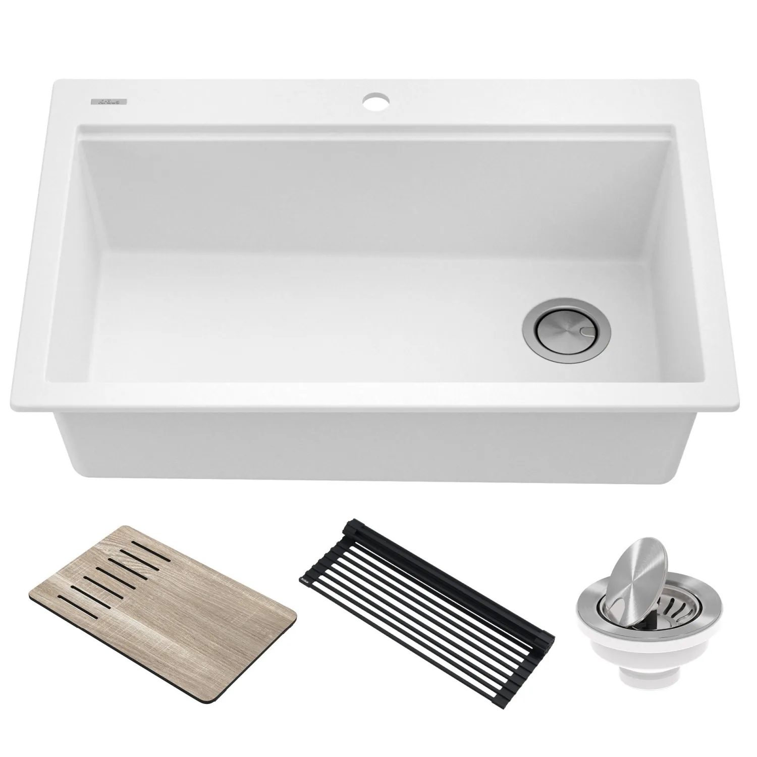 New Bellucci Workstation 33" Drop-In Granite Composite Kitchen Sink in White with Accessories Drop-In / Top Mount Sinks|Single Bowl Sinks