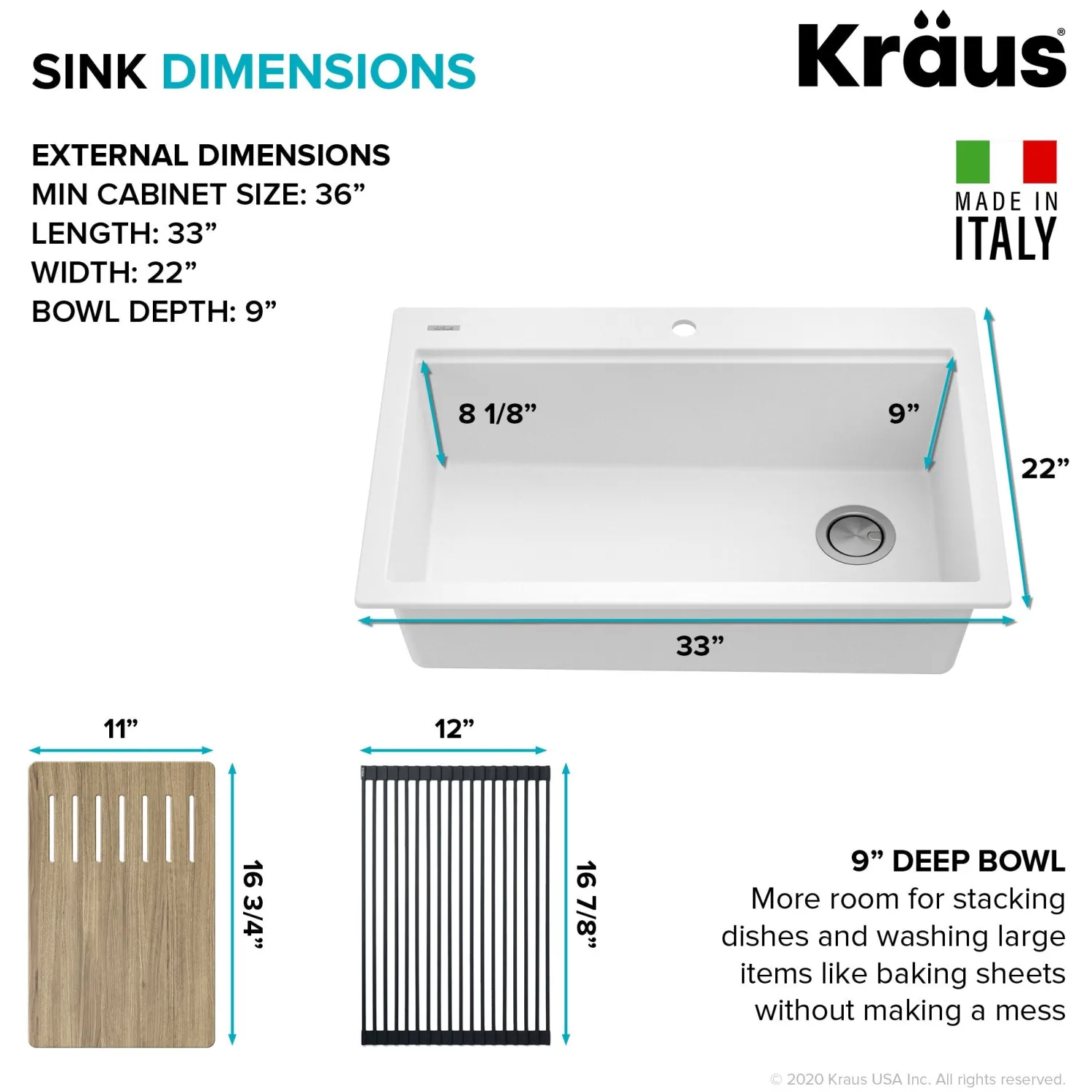 New Bellucci Workstation 33" Drop-In Granite Composite Kitchen Sink in White with Accessories Drop-In / Top Mount Sinks|Single Bowl Sinks