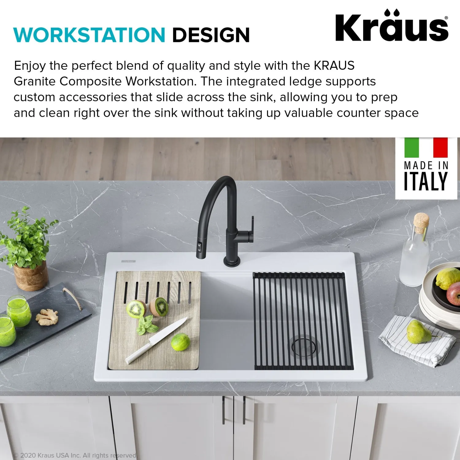 New Bellucci Workstation 33" Drop-In Granite Composite Kitchen Sink in White with Accessories Drop-In / Top Mount Sinks|Single Bowl Sinks