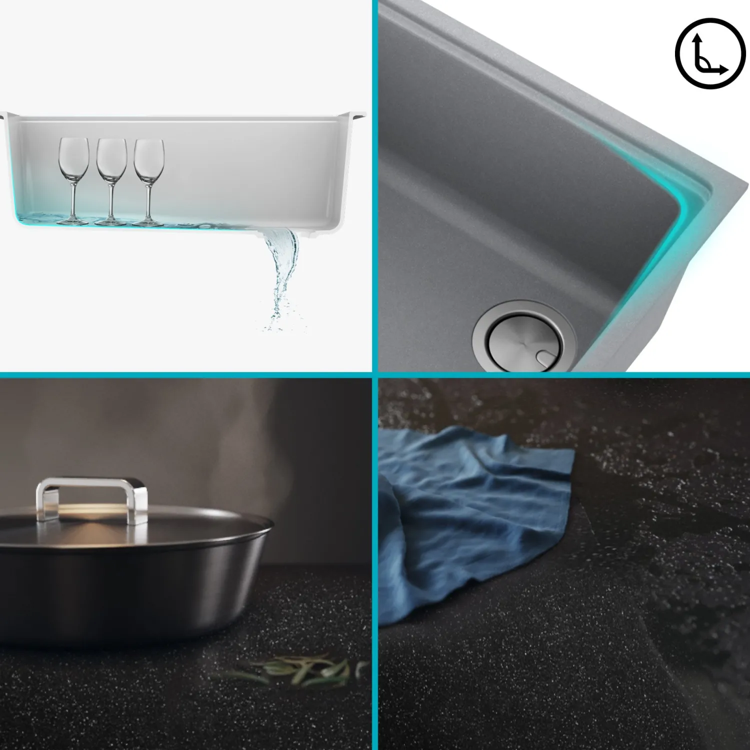 New Bellucci Workstation 33" Undermount Granite Composite Kitchen Sink in Metallic Gray with Accessories Workstation Sinks|Single Bowl Sinks