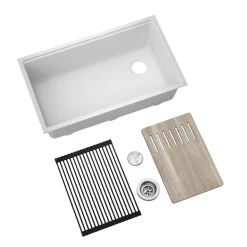 Hot Bellucci Workstation 33" Undermount Granite Composite Kitchen Sink in White with Accessories Single Bowl Sinks|Workstation Sinks