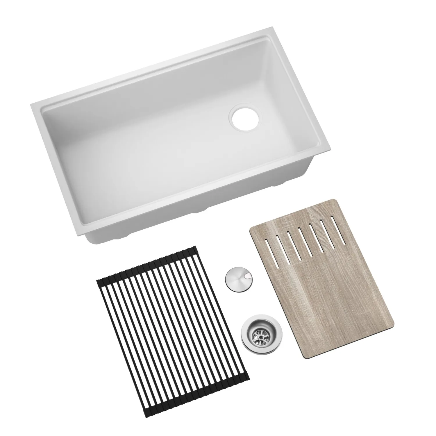 Hot Bellucci Workstation 33" Undermount Granite Composite Kitchen Sink in White with Accessories Single Bowl Sinks|Workstation Sinks