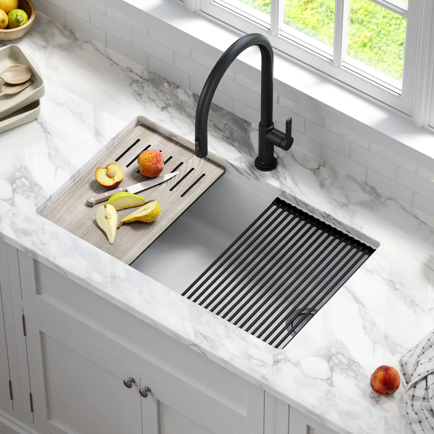Hot Bellucci Workstation 33" Undermount Granite Composite Kitchen Sink in White with Accessories Single Bowl Sinks|Workstation Sinks