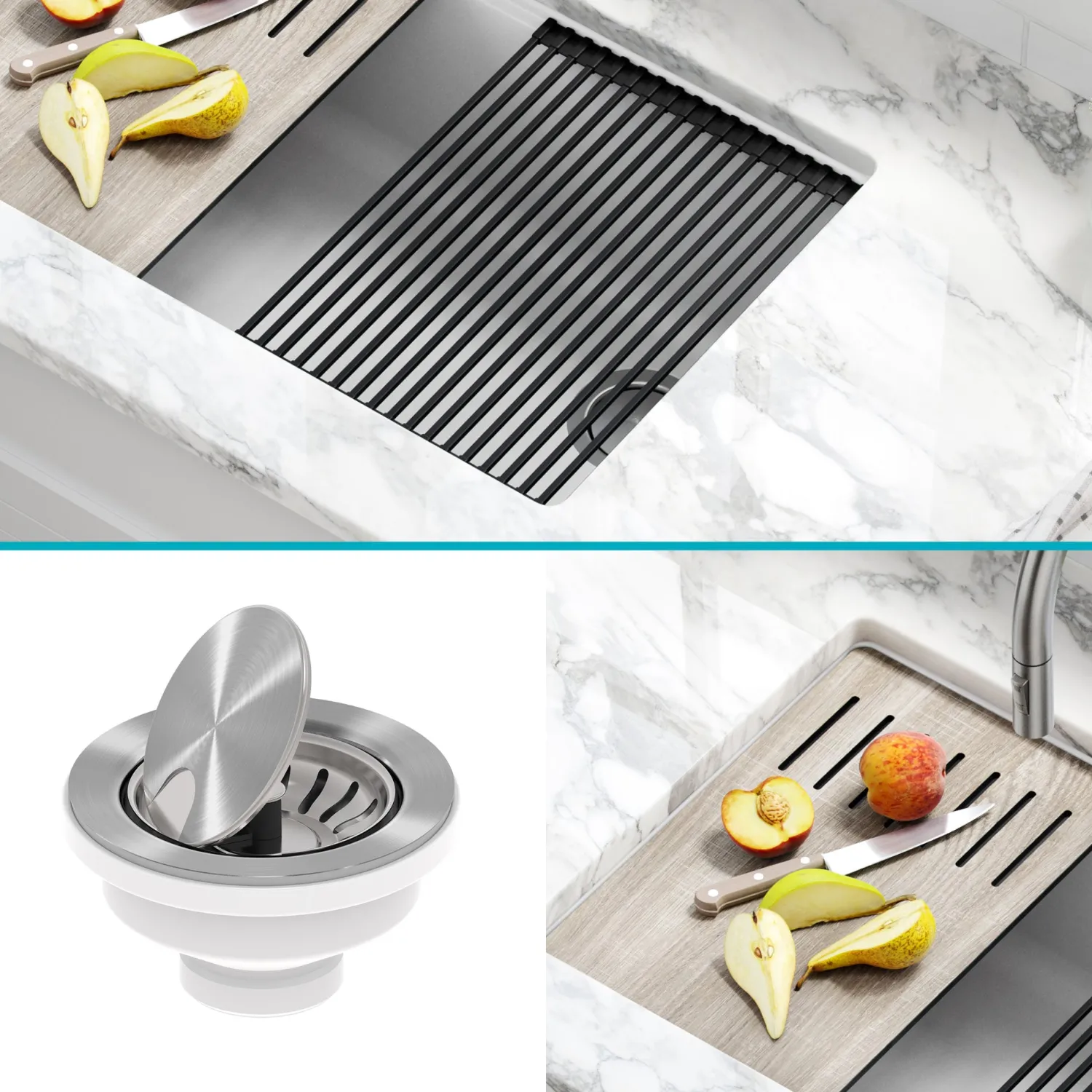 Hot Bellucci Workstation 33" Undermount Granite Composite Kitchen Sink in White with Accessories Single Bowl Sinks|Workstation Sinks