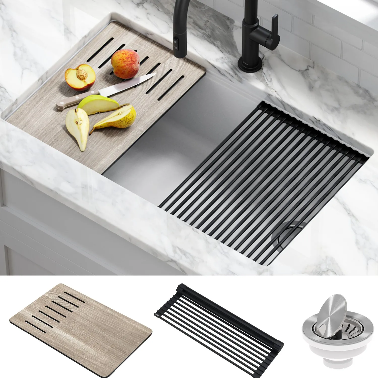 Hot Bellucci Workstation 33" Undermount Granite Composite Kitchen Sink in White with Accessories Single Bowl Sinks|Workstation Sinks