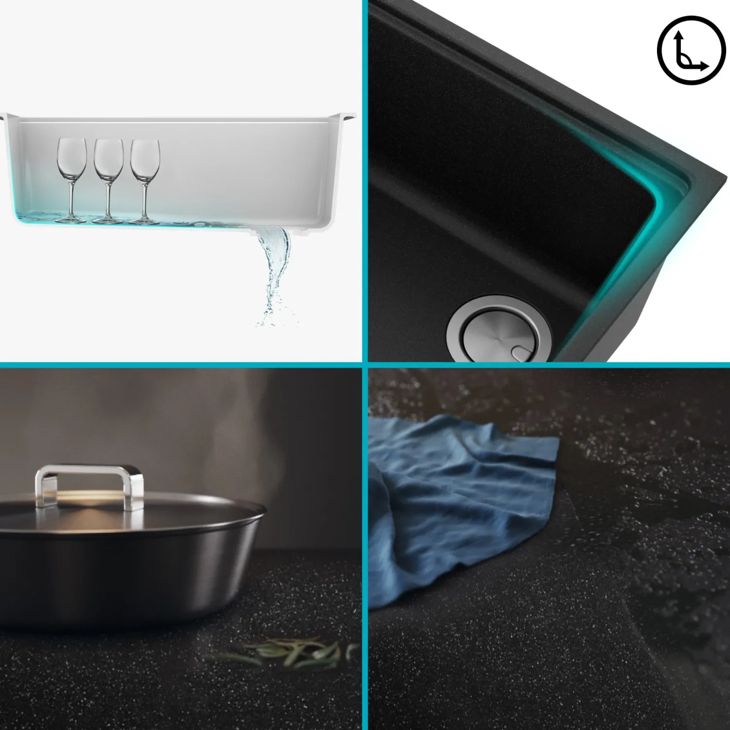 Discount Bellucci Workstation 33" Undermount Granite Composite Kitchen Sink in Metallic Black with Accessories Workstation Sinks|Single Bowl Sinks