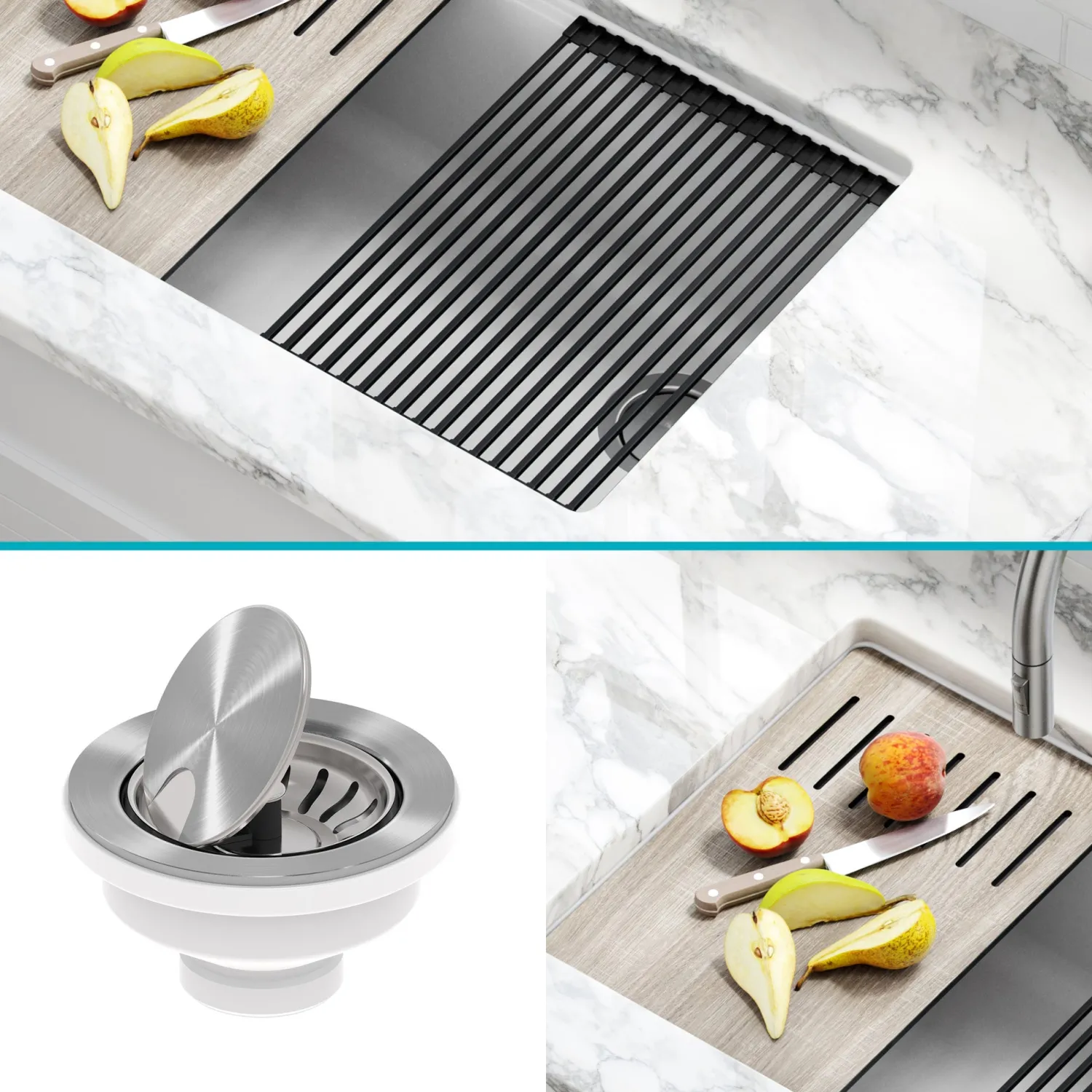 Discount Bellucci Workstation 33" Undermount Granite Composite Kitchen Sink in Metallic Black with Accessories Workstation Sinks|Single Bowl Sinks
