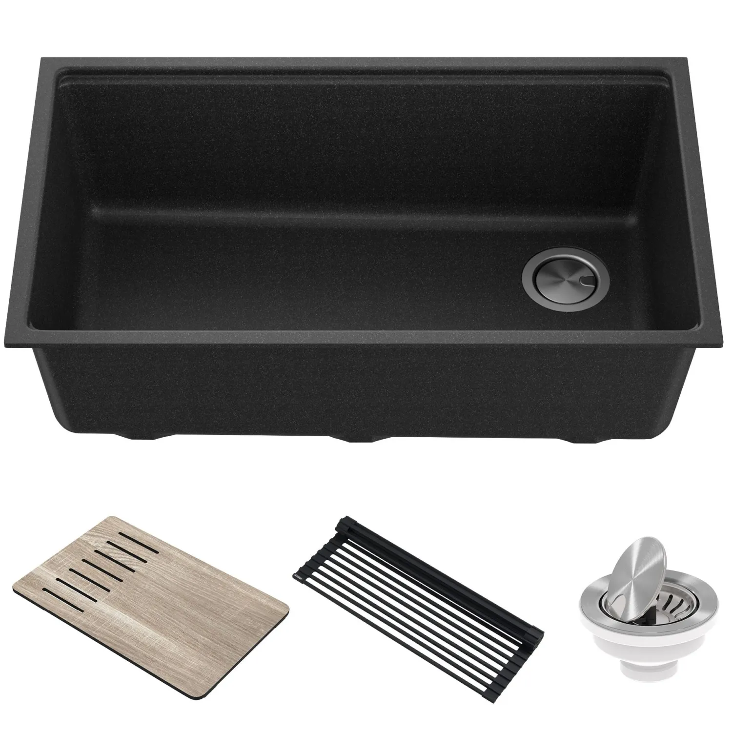 Discount Bellucci Workstation 33" Undermount Granite Composite Kitchen Sink in Metallic Black with Accessories Workstation Sinks|Single Bowl Sinks