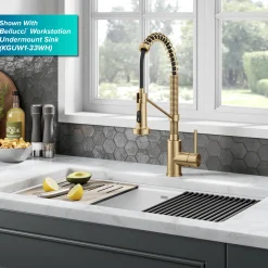 New Bolden Commercial Style Pull-Down Single Handle 18-Inch Kitchen Faucet in Brushed Brass Single Hole
