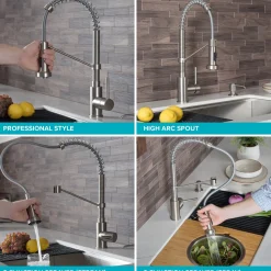 Clearance Bolden Commercial Style Pull-Down Kitchen Faucet and Purita Water Filter Faucet Combo in Spot Free Antique Champagne Bronze Single Hole|Water Filter Faucets