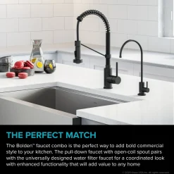 Discount Bolden Commercial Style Pull-Down Kitchen Faucet and Purita Water Filter Faucet Combo in Matte Black Single Hole|Water Filter Faucets