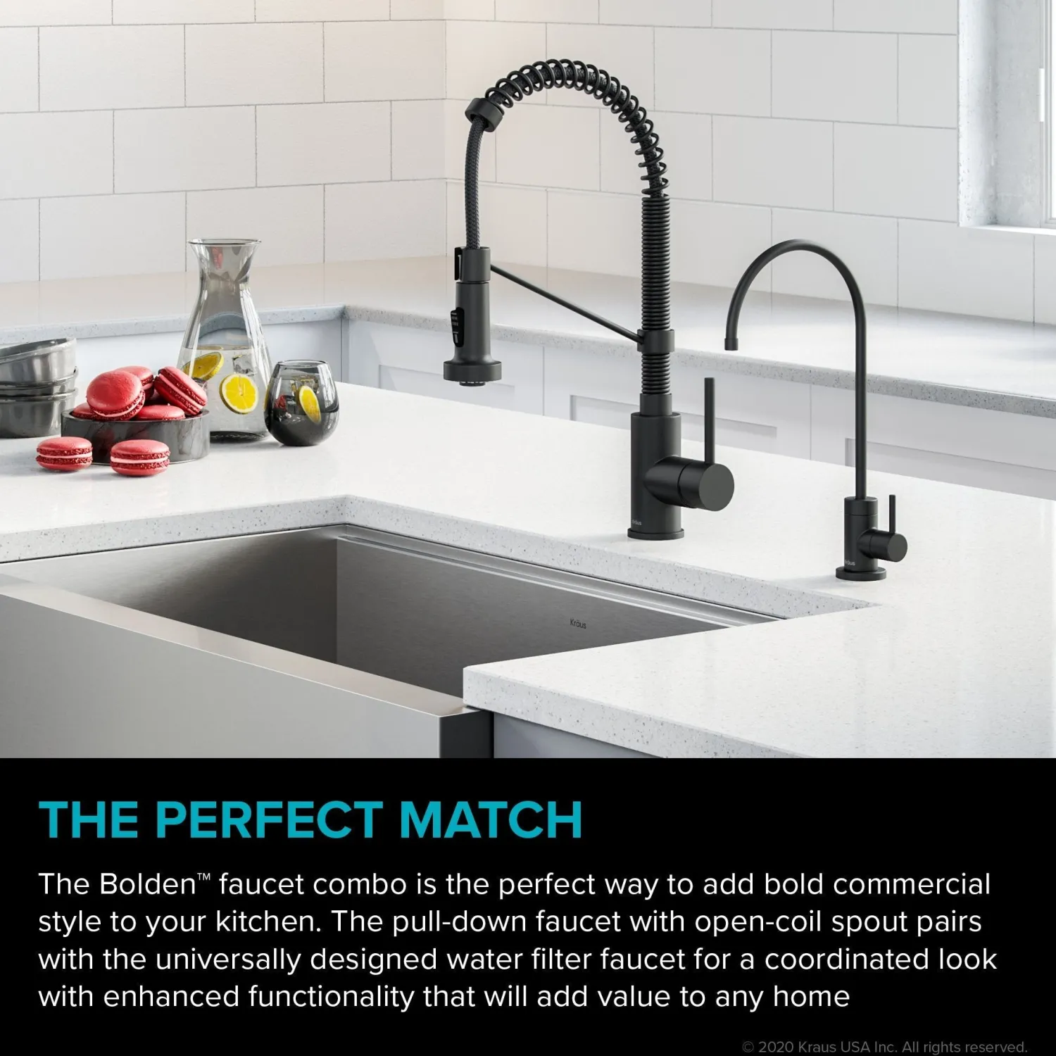 Discount Bolden Commercial Style Pull-Down Kitchen Faucet and Purita Water Filter Faucet Combo in Matte Black Single Hole|Water Filter Faucets