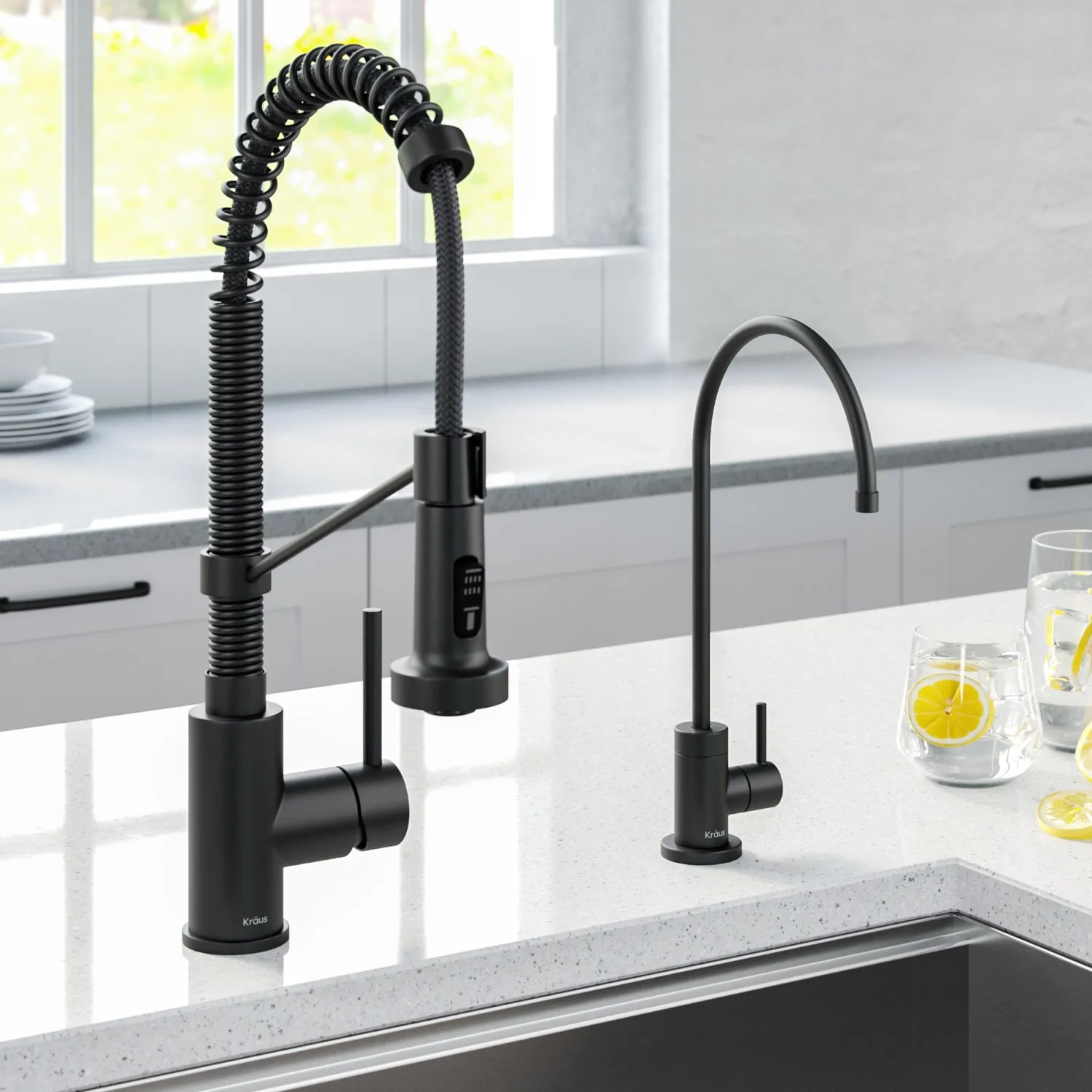 Discount Bolden Commercial Style Pull-Down Kitchen Faucet and Purita Water Filter Faucet Combo in Matte Black Single Hole|Water Filter Faucets