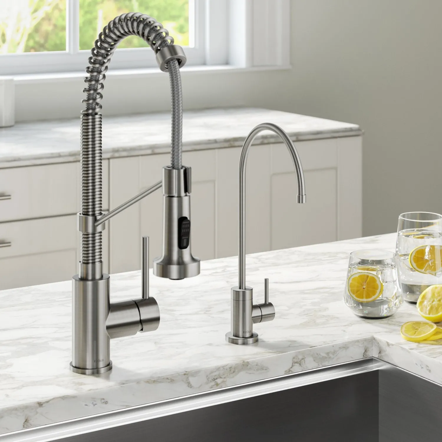 New Bolden Commercial Style Pull-Down Kitchen Faucet and Purita Water Filter Faucet Combo in Spot Free Stainless Steel Single Hole|Water Filter Faucets