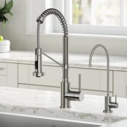 New Bolden Commercial Style Pull-Down Kitchen Faucet and Purita Water Filter Faucet Combo in Spot Free Stainless Steel Single Hole|Water Filter Faucets