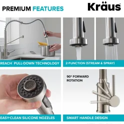 Outlet Bolden Commercial Style Pull-Down Kitchen Faucet and Purita Water Filter Faucet Combo in Chrome Single Hole|Water Filter Faucets