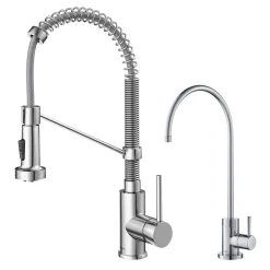 Outlet Bolden Commercial Style Pull-Down Kitchen Faucet and Purita Water Filter Faucet Combo in Chrome Single Hole|Water Filter Faucets