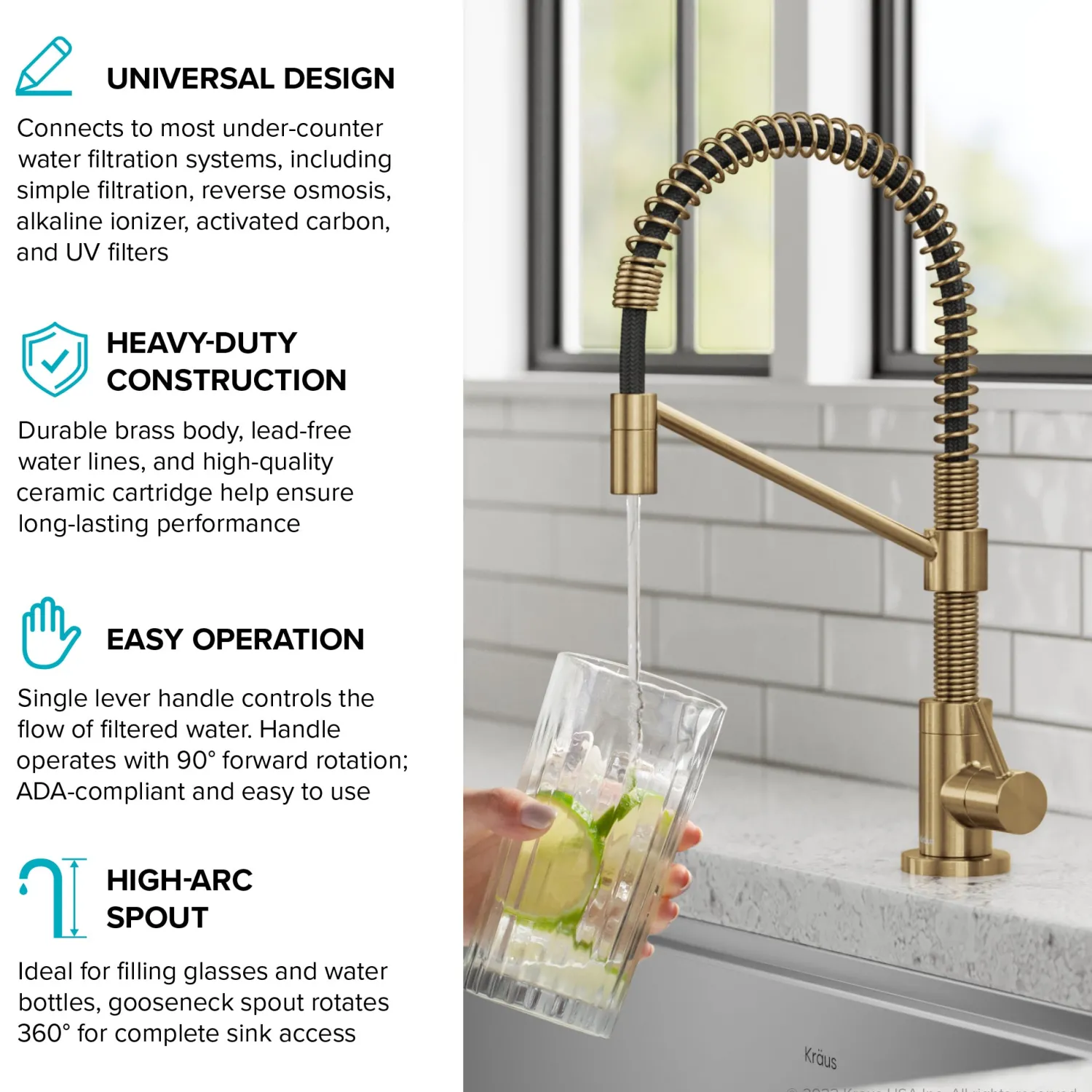 Clearance Bolden Drinking Water Filter Faucet in Brushed Brass Single Hole|Water Filter Faucets
