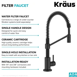 Clearance Bolden Drinking Water Filter Faucet in Matte Black Single Hole|Water Filter Faucets
