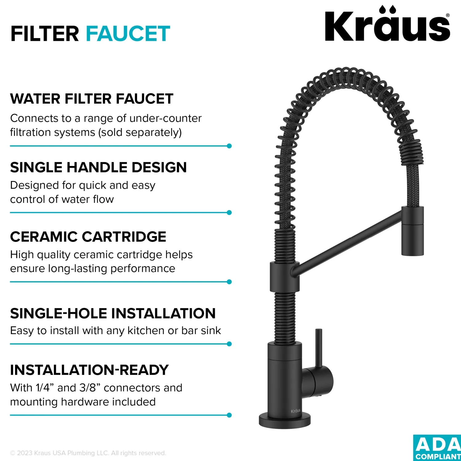 Clearance Bolden Drinking Water Filter Faucet in Matte Black Single Hole|Water Filter Faucets