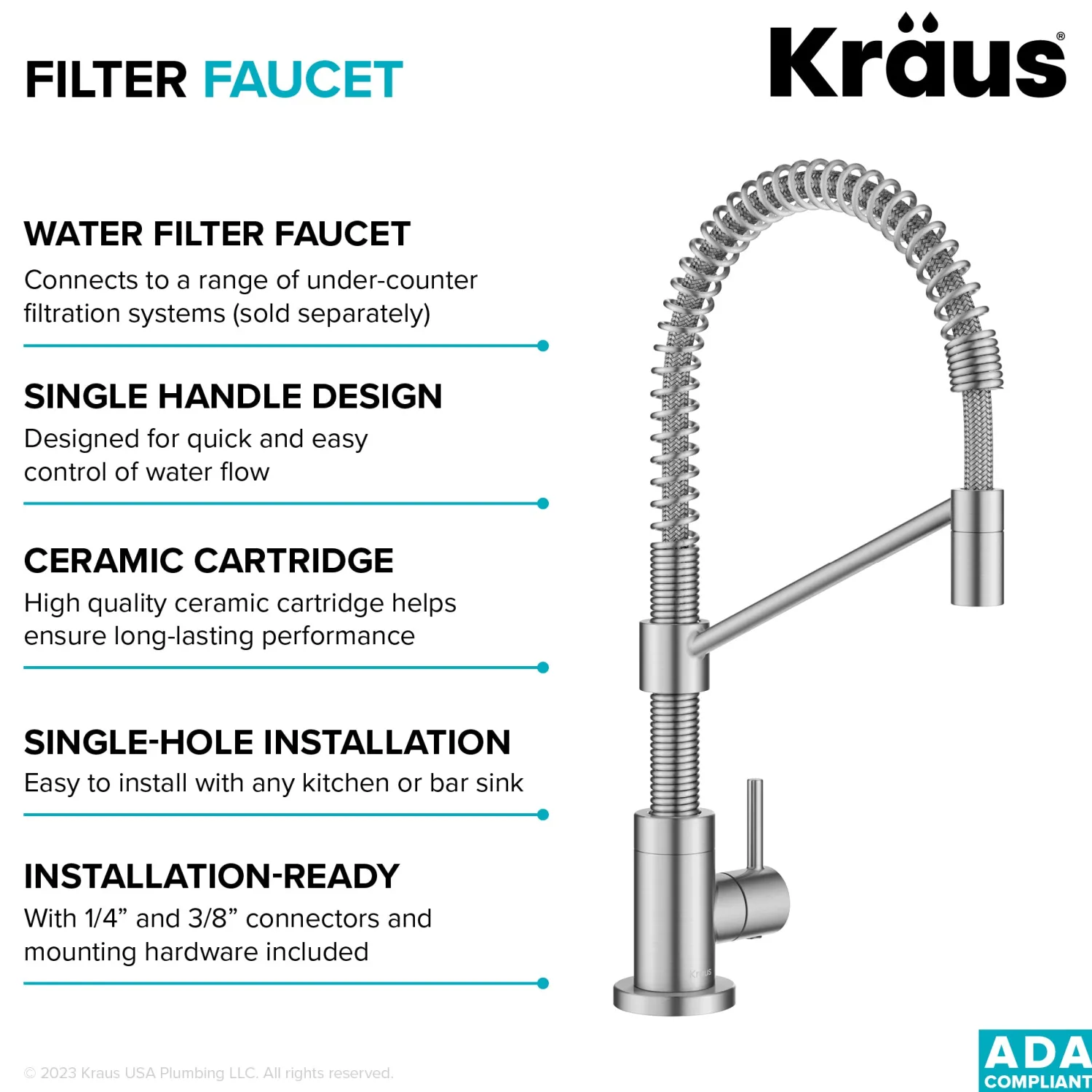 Bolden Drinking Water Filter Faucet in Spot-Free Stainless Single Hole|Water Filter Faucets