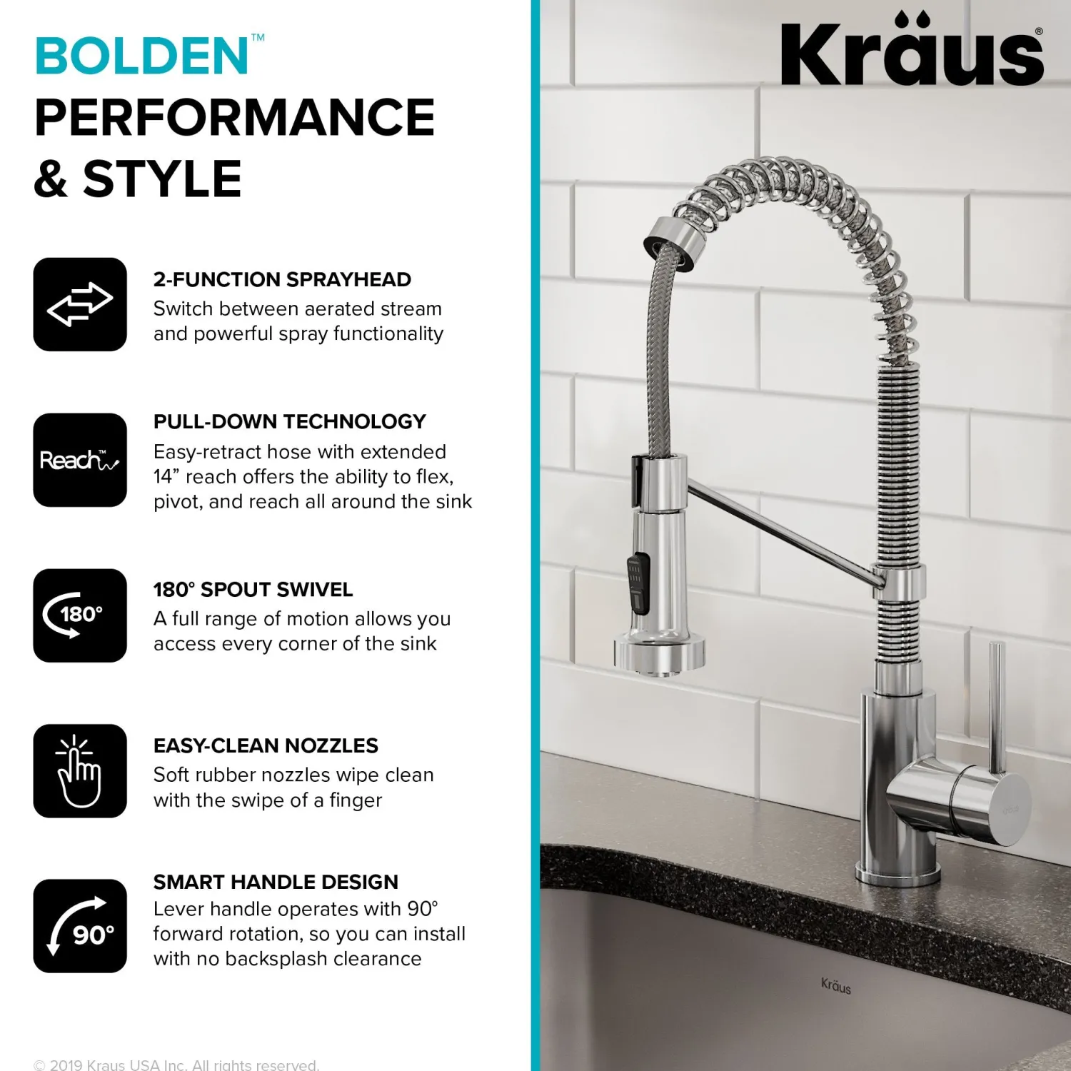 Best Bolden 18-Inch Commercial Kitchen Faucet with Pull-Down Sprayhead in Chrome Single Hole