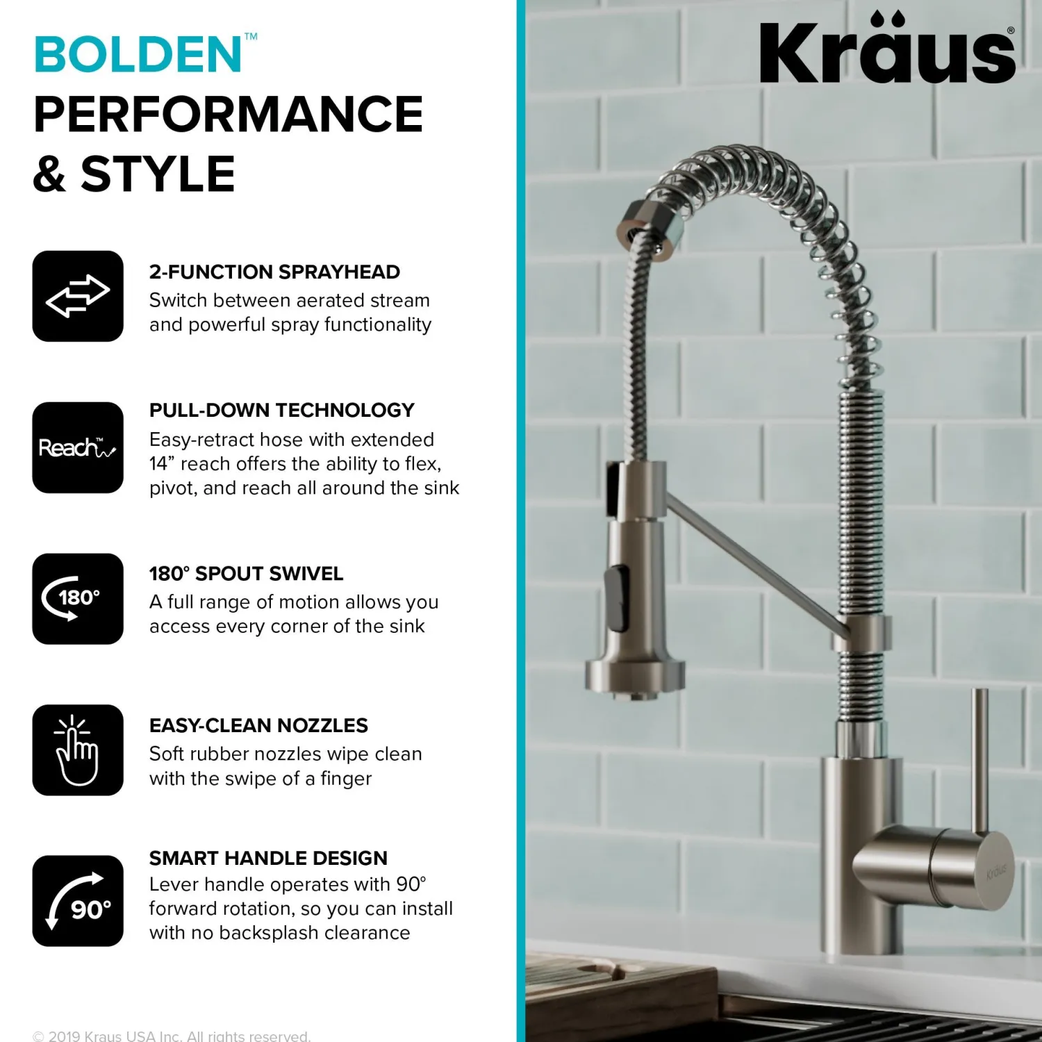 Clearance Bolden 18-Inch Commercial Kitchen Faucet with Pull-Down Sprayhead in Stainless Steel/Chrome Single Hole