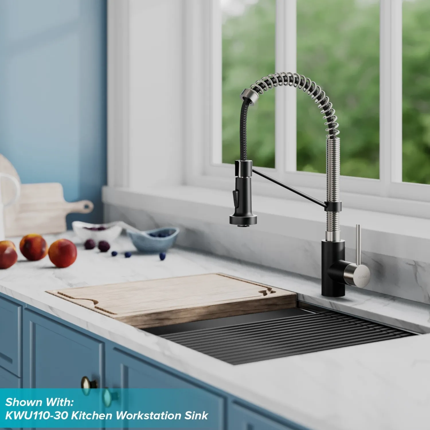 Best Bolden 18-Inch Commercial Kitchen Faucet with Pull-Down Sprayhead in Stainless Steel/Matte Black Single Hole