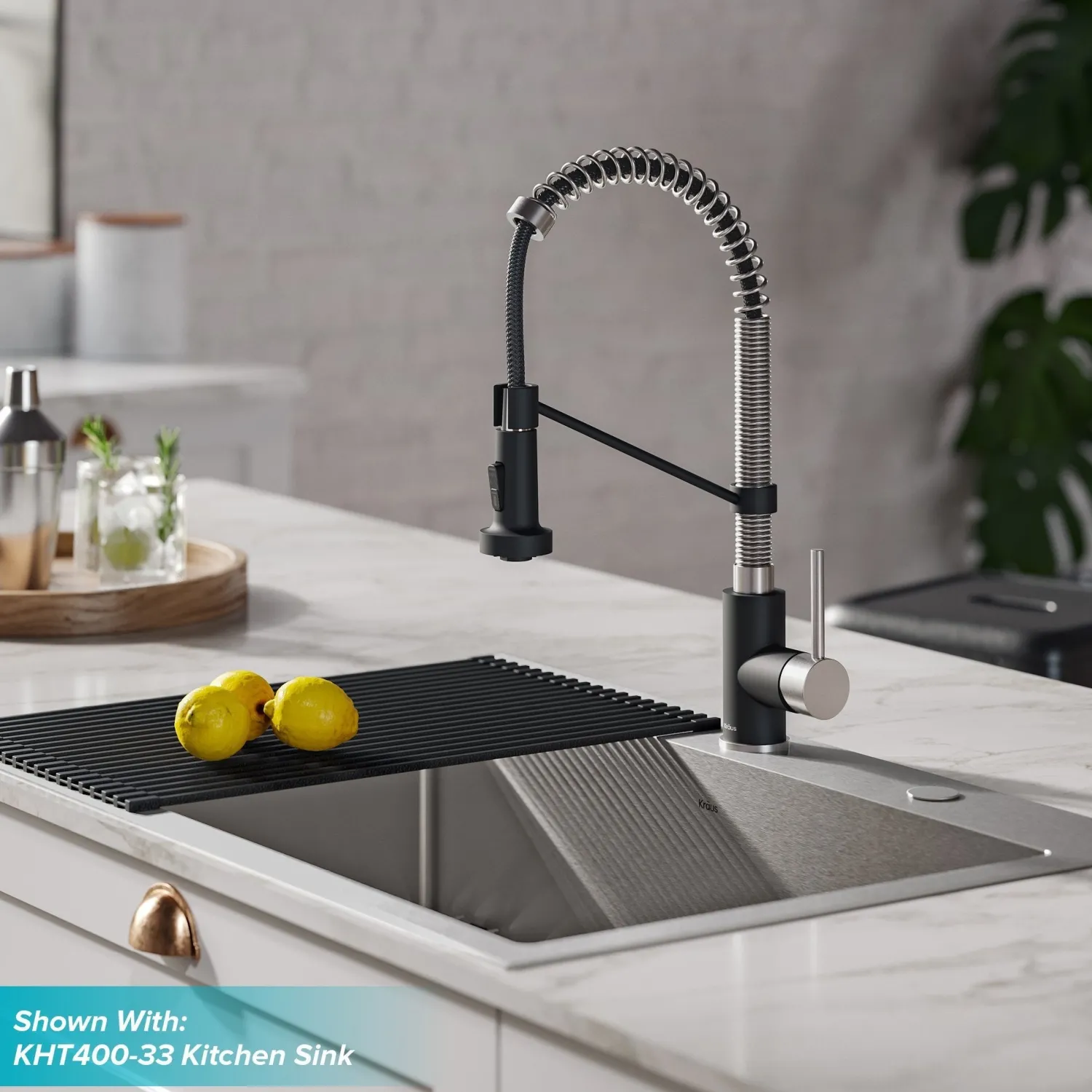 Best Bolden 18-Inch Commercial Kitchen Faucet with Pull-Down Sprayhead in Stainless Steel/Matte Black Single Hole