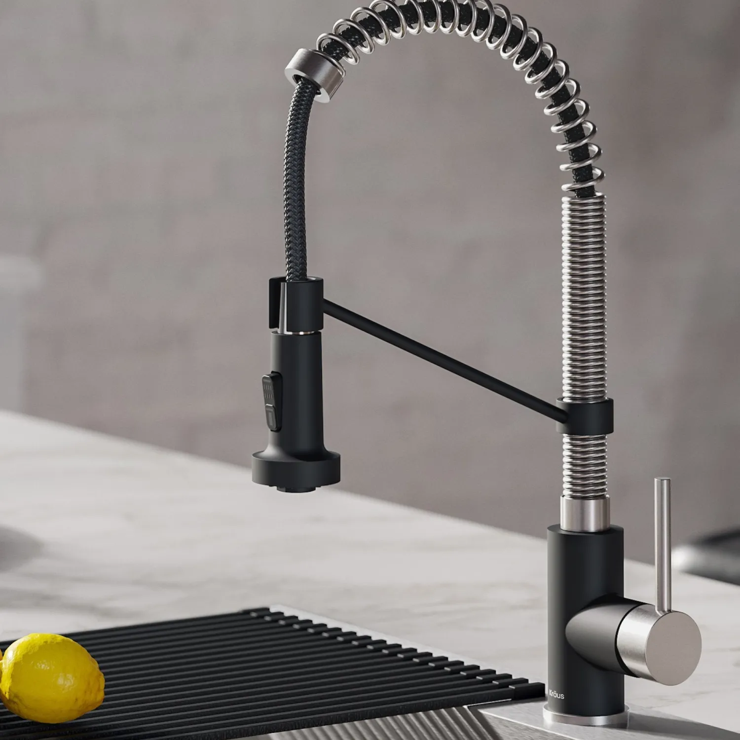 Best Bolden 18-Inch Commercial Kitchen Faucet with Pull-Down Sprayhead in Stainless Steel/Matte Black Single Hole