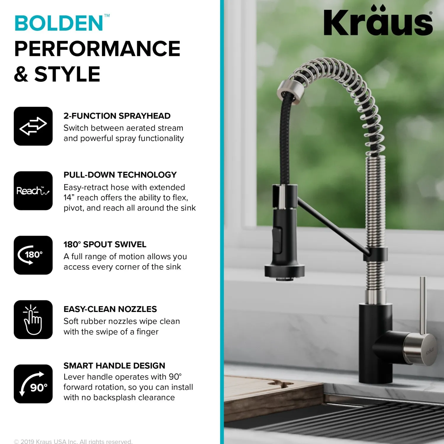 Best Bolden 18-Inch Commercial Kitchen Faucet with Pull-Down Sprayhead in Stainless Steel/Matte Black Single Hole