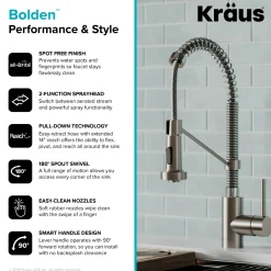 Online Bolden 18-Inch Commercial Kitchen Faucet with Pull-Down Sprayhead in Spot Free Stainless Steel/Chrome Single Hole