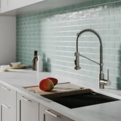 Online Bolden 18-Inch Commercial Kitchen Faucet with Pull-Down Sprayhead in Spot Free Stainless Steel/Chrome Single Hole