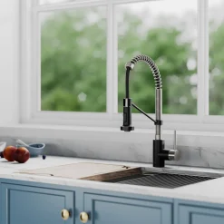 New Bolden 18-Inch Commercial Kitchen Faucet with Pull-Down Sprayhead in Spot Free Stainless Steel/Matte Black Single Hole