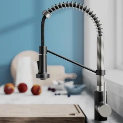 New Bolden 18-Inch Commercial Kitchen Faucet with Pull-Down Sprayhead in Spot Free Stainless Steel/Matte Black Single Hole