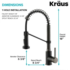 Sale Bolden 18-Inch Commercial Kitchen Faucet with Pull-Down Sprayhead in Matte Black/Black Stainless Single Hole