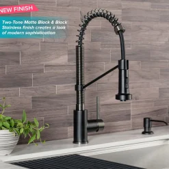 Sale Bolden 18-Inch Commercial Kitchen Faucet with Pull-Down Sprayhead in Matte Black/Black Stainless Single Hole