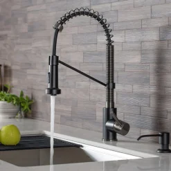 Sale Bolden 18-Inch Commercial Kitchen Faucet with Pull-Down Sprayhead in Matte Black/Black Stainless Single Hole
