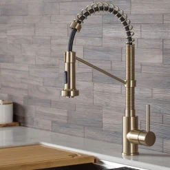 Outlet Bolden 18-Inch Commercial Kitchen Faucet with Pull-Down Sprayhead in Spot Free Antique Champagne Bronze Single Hole