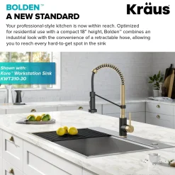 Bolden 18-Inch Commercial Kitchen Faucet with Pull-Down Sprayhead in Spot Free Antique Champagne Bronze/Matte Black Single Hole
